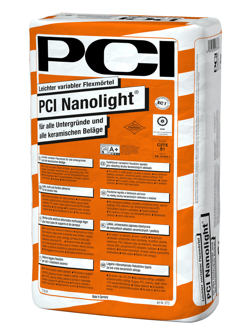 PCI Nanolight Flexmörtel grau 15 kg Sack, leichter variabler Zementkleber