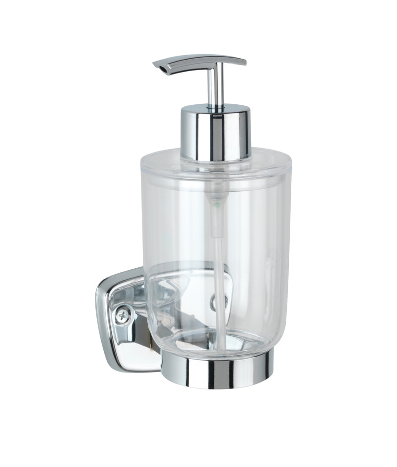 WENKO Basic Seifenspender Schraub-Wandmontage silber/transparent, Pumpflasche 7,8 x 17 cm