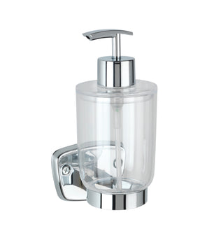 WENKO Basic Seifenspender Schraub-Wandmontage silber/transparent, Pumpflasche 7,8 x 17 cm