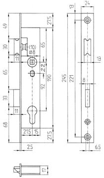 Bever Rohrrahmenschloss PZ/W D 20/92 mm verzinkt (Glaseingang/Rahmen)