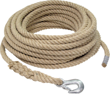 TRIUSO Baurollenseil 20 m, Hanf Naturseil mit Lasthaken