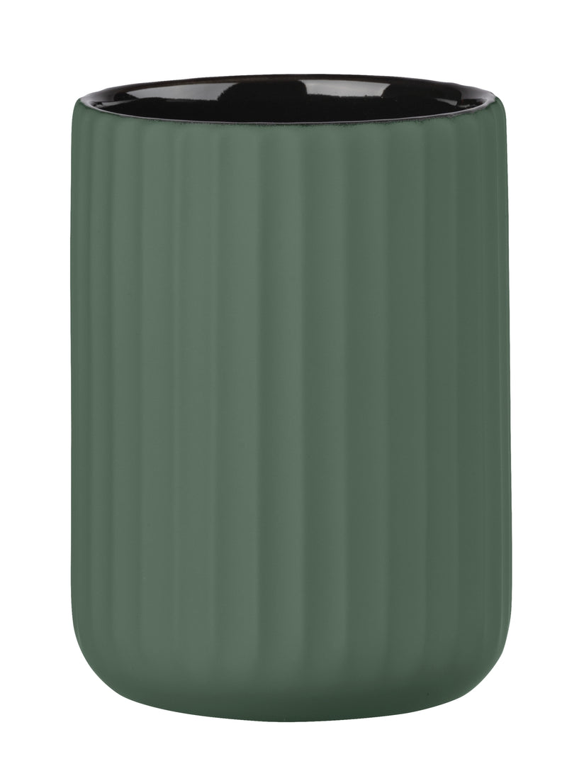 WENKO Belluno Zahnputzbecher Keramik grün mattiert, stehend mit geriffelter Soft-Touch Oberfläche