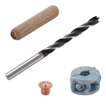 Wolfcraft Dübel-Set Bohrer, Stop, Dübelfix & Langholzdübel