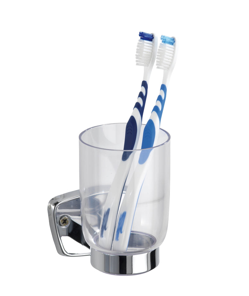 WENKO Basic Zahnputzbecherhalter mit Becher, 1-fach, silber