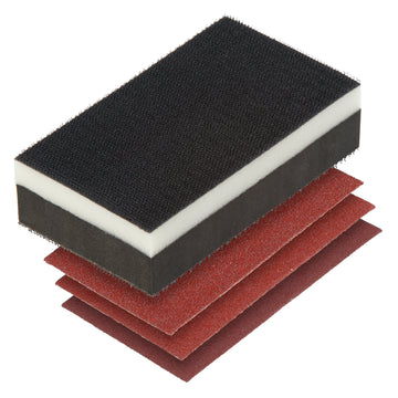 Wolfcraft Haft-Handschleifer-Set mit Schleifklotz, Maße 70x125x35 mm, Körnungen 60/80/120