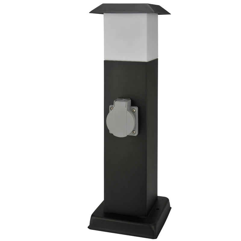 Inter-Union Stromverteiler schwarz mit Edelstahlsäule und Leuchte