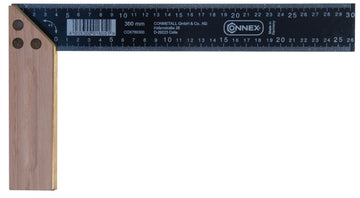CONNEX Schreinerwinkel mit Anschlag, 300 mm, schwarzer Stahlwinkel mit Holz