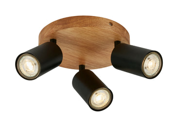 BRILONER Spotleuchte schwarz mit Holzoptik, exkl. 3× GU10 9 W