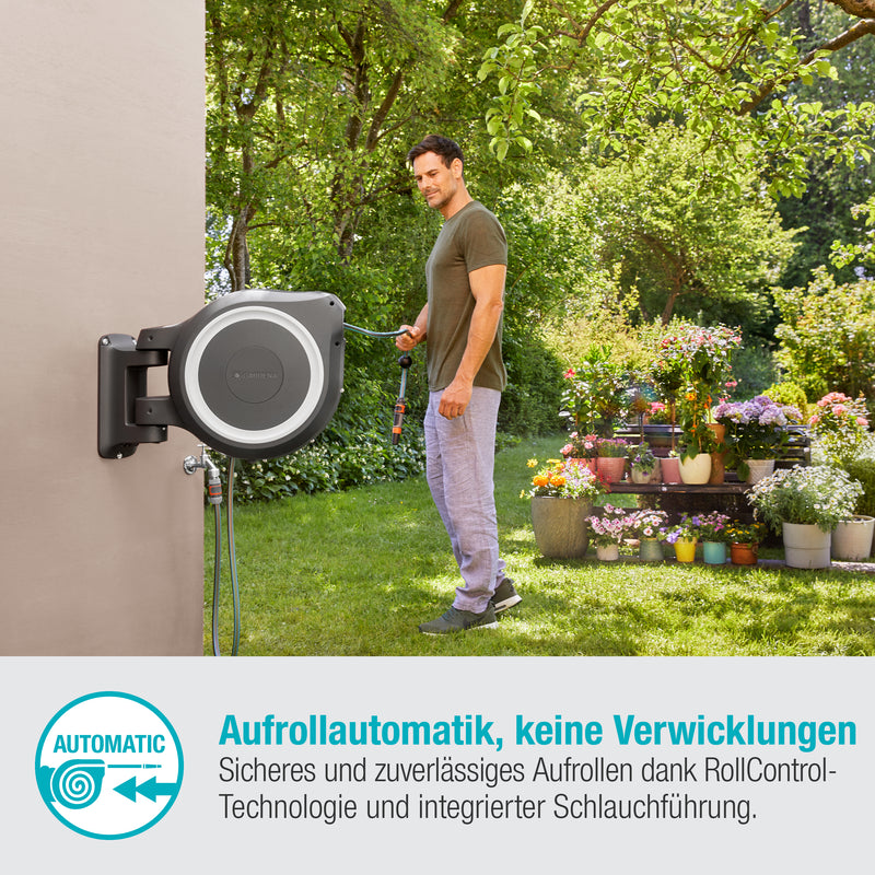 GARDENA Wand-Schlauchbox RollUp L, weiß, mit 30 m Schlauch
