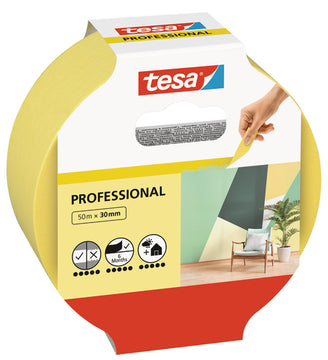 Tesa Malerband Professional gelbes Abdeckband Papier, 30 mm x 50 m