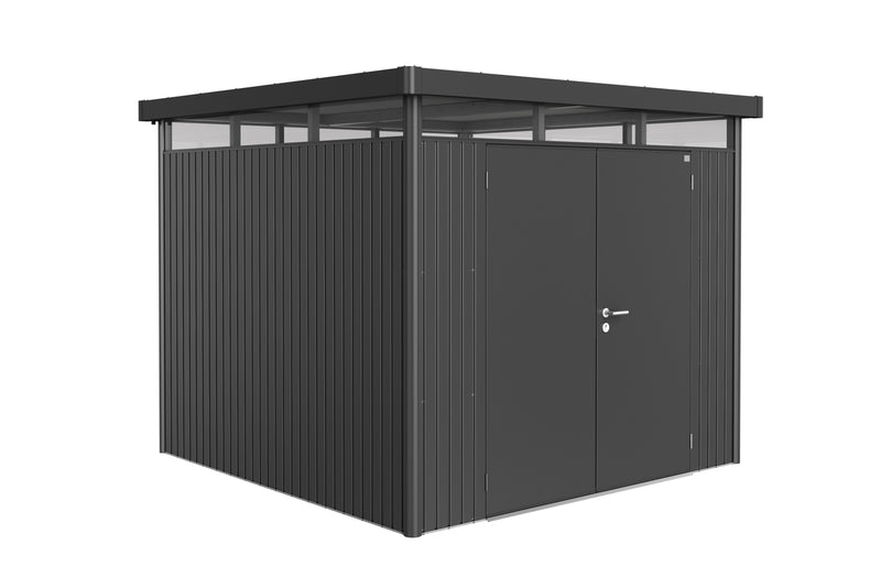 Biohort Gerätehaus HighLine – Ausführung Hargassner H4 (275 × 275 × 222 cm) Dunkelgrau-metallic Doppeltür