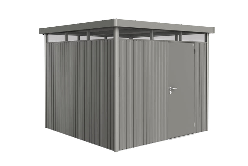 Biohort Gerätehaus HighLine – Ausführung Hargassner H4 (275 × 275 × 222 cm) Quarzgrau-metallic Standardtür