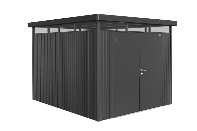 Biohort Gerätehaus HighLine – Ausführung Hargassner H5 (275 × 315 × 222 cm) Dunkelgrau-metallic Doppeltür