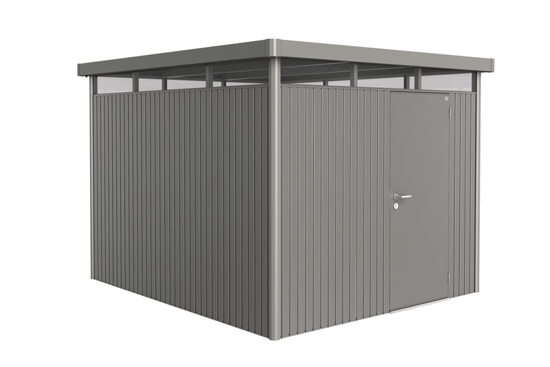 Biohort Gerätehaus HighLine – Ausführung Hargassner H5 (275 × 315 × 222 cm) Quarzgrau-metallic Standardtür