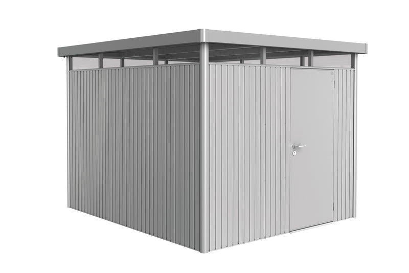 Biohort Gerätehaus HighLine – Ausführung Hargassner H5 (275 × 315 × 222 cm) Silber-metallic Standardtür