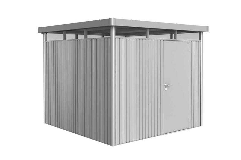 Biohort Gerätehaus HighLine – Ausführung Hargassner – Ansicht, gr3 silber