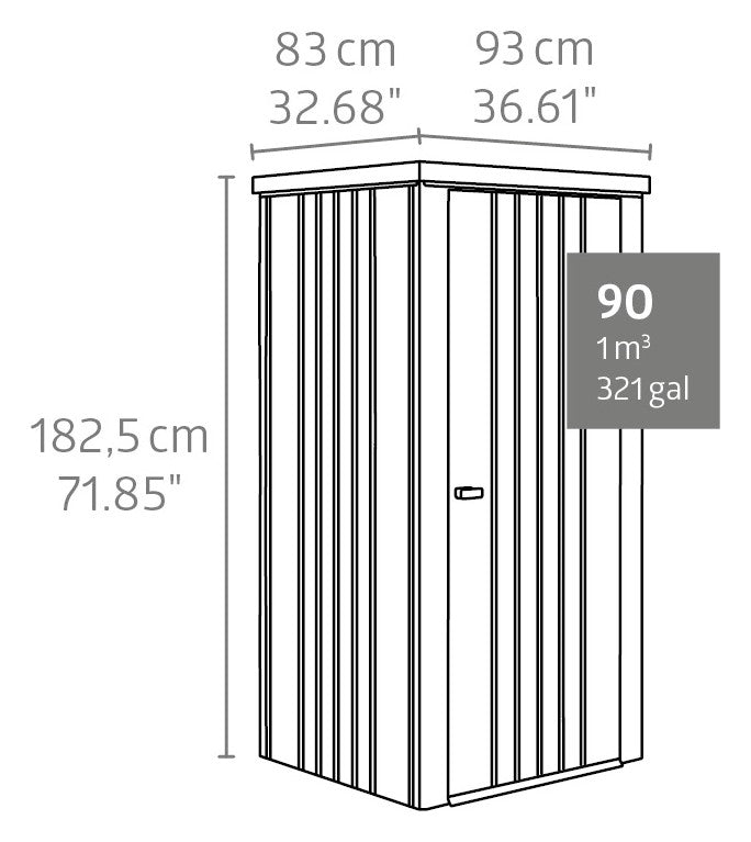 Biohort Geräteschrank – Größenübersicht, Geraeteschrank 90, Quarzgrau-metallic