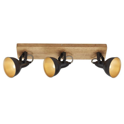 spotleuchte 3xe14 schwarz-gold mit holz