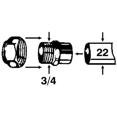 cu-übergangsnippel 22mm x r 3/4"