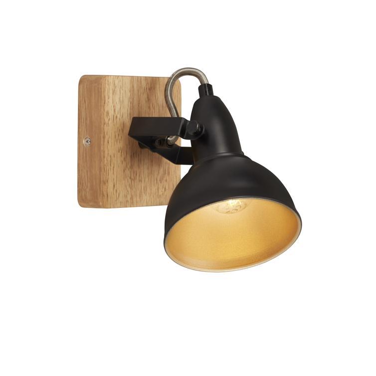 spot e14/max.25w schwarz-gold mit holz