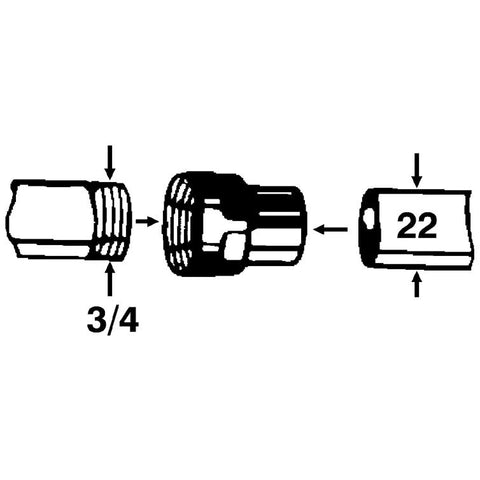 cu-übergangsmuffe 22 mm x r 3/4"