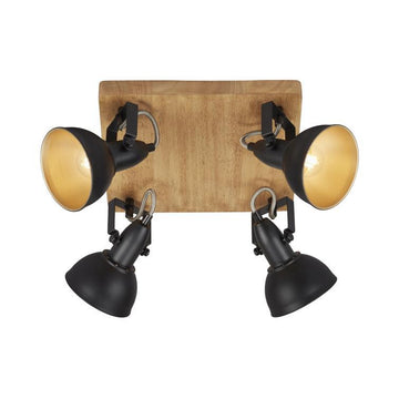 spotleuchte 4xe14 schwarz-gold mit holz