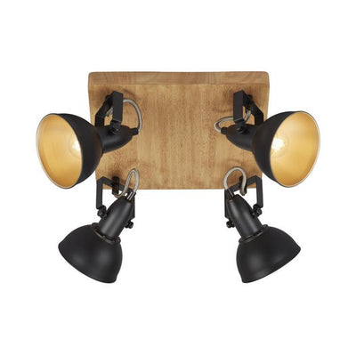 spotleuchte 4xe14 schwarz-gold mit holz