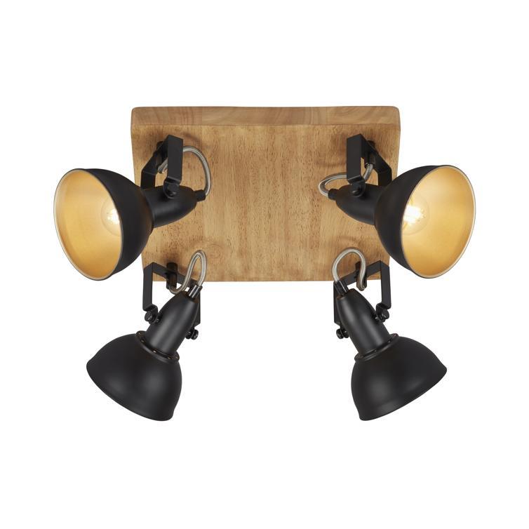 spotleuchte 4xe14 schwarz-gold mit holz